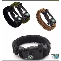 PULSERA PARACORD SUPERVIVENCIA CON PEDERNAL Y SILBATO