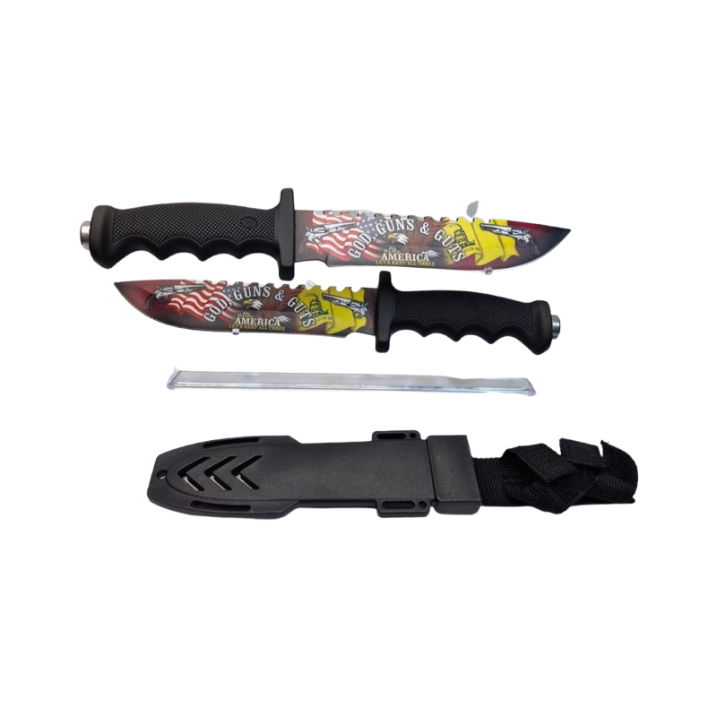 Cuchillo con diseño GUNS con rompe cristales