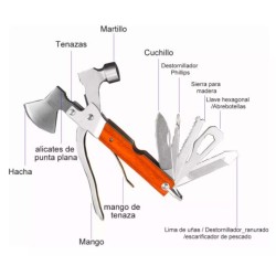Multiherramienta Portatil Martillo Y Hacha 14 En 1 Con Funda 2025