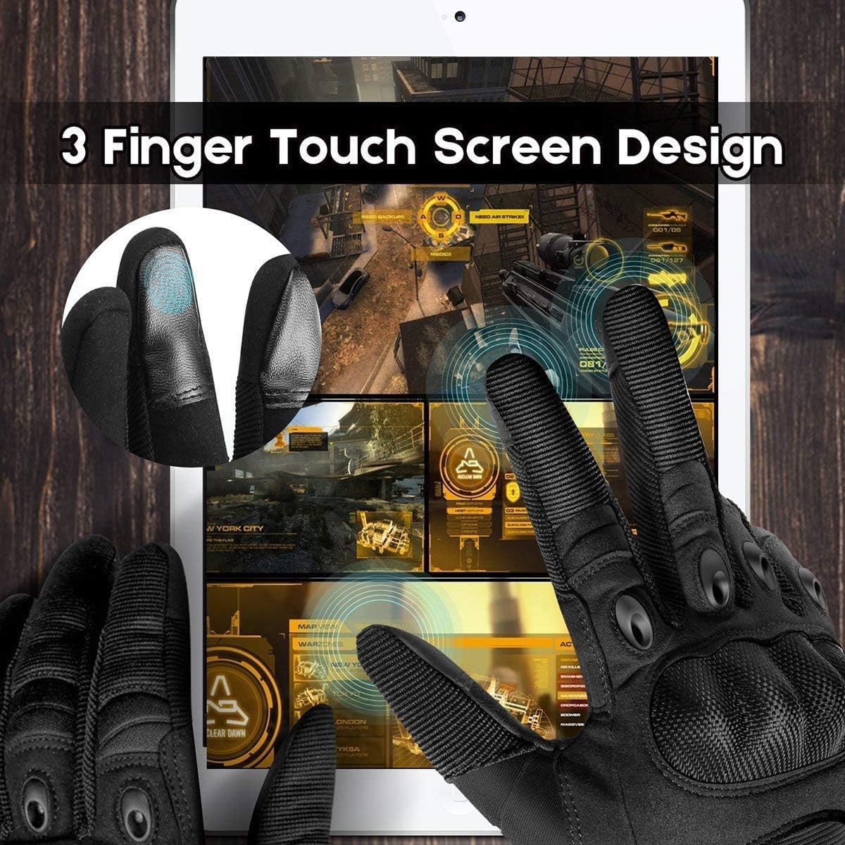 Guantes Tacticos Militares dedo completo touch negros