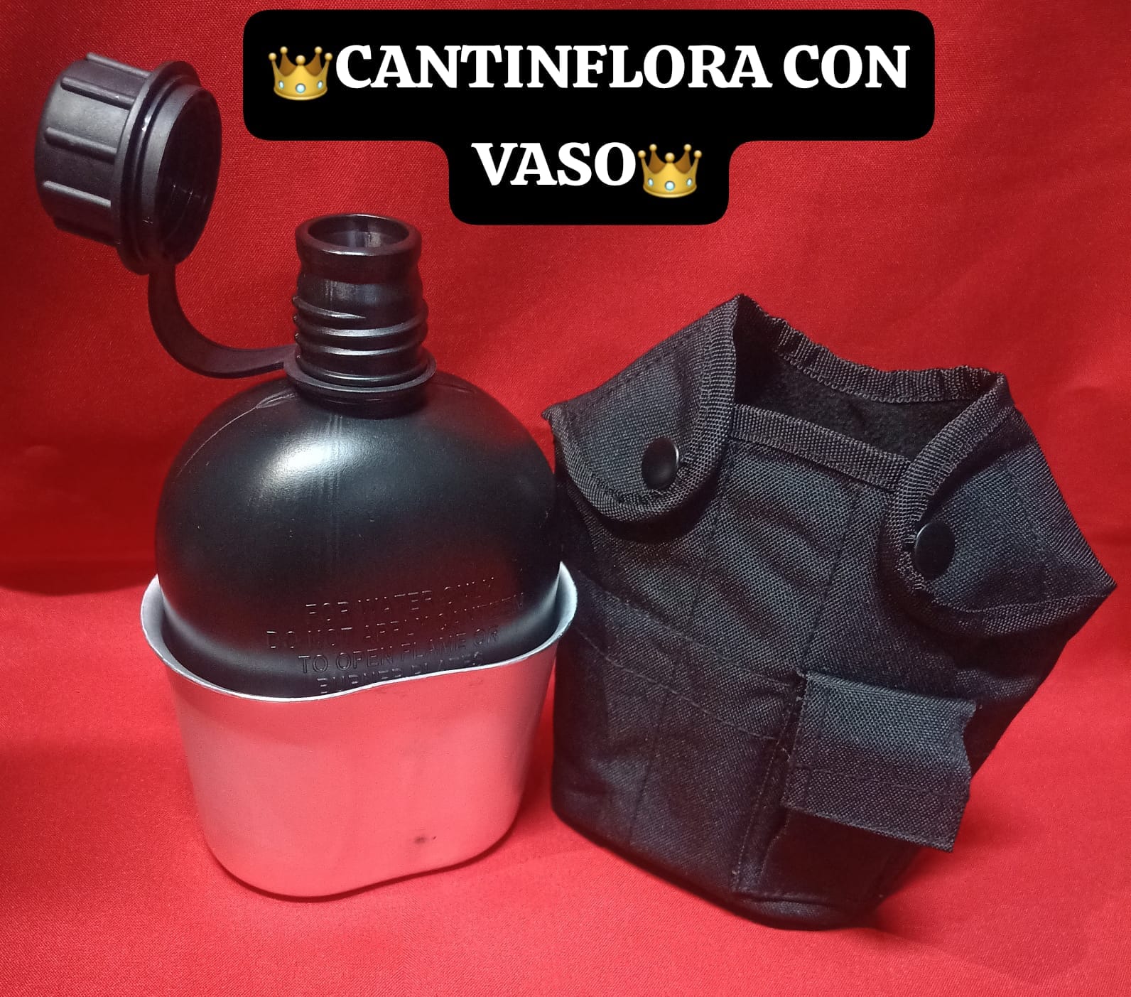 Cantimplora Táctica Militar + Vaso Taza Aluminio 1lt 2025