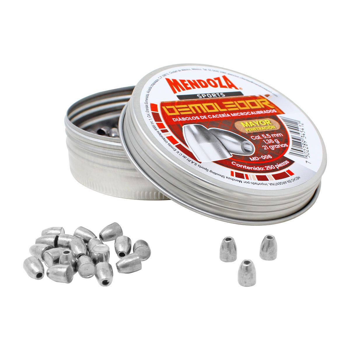 Diábolos Mendoza Demoledor 5.5 mm (.22) | Punta Cónica | Microcalibrados Alta Precisión | Balines de Cacería para Rifle de Aire Comprimido | Hecho en México