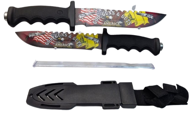 Cuchillo con diseño GUNS con rompe cristales