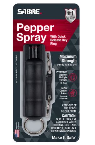 GAS PIMIENTA LLAVERO DURO QUICK 15 GRMS NEGRO MARCA SABRE